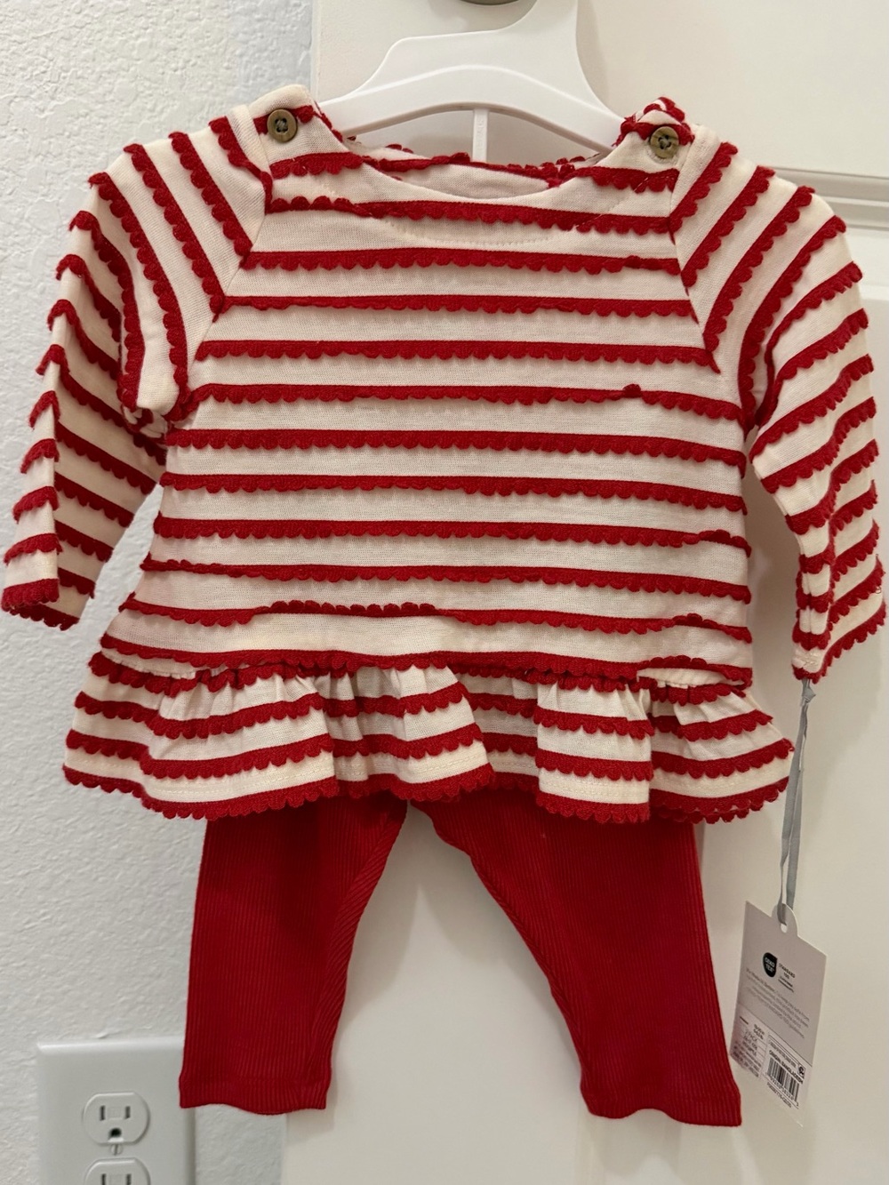 NWT cloud island Cream and Red Striped Baby Peplum Set